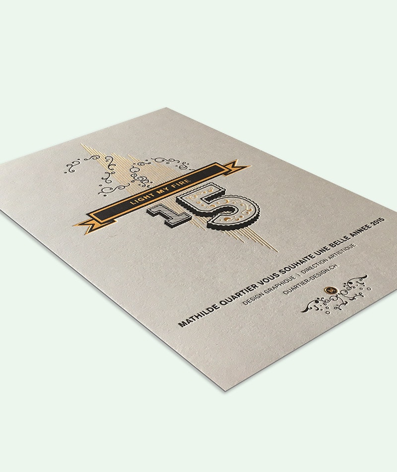 carte de voeux or et noir letterpress design quartier design