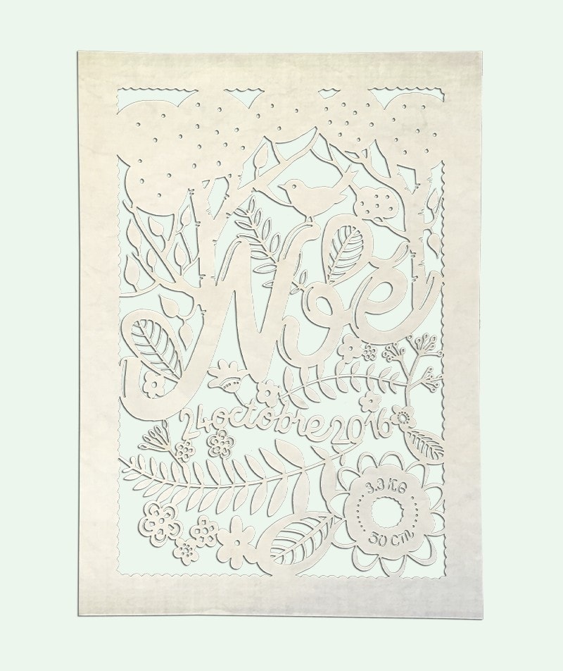 Lettering pour faire part de naissance découpe laser