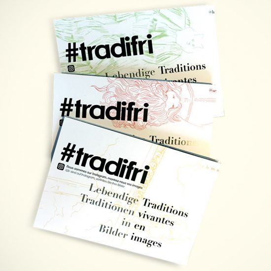 dépliant tradifri avec illustrations et photo des traditions fribourgeoises