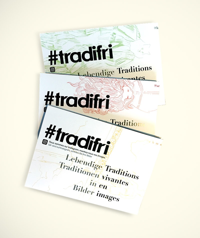 dépliant tradifri avec illustrations et photo des traditions fribourgeoises