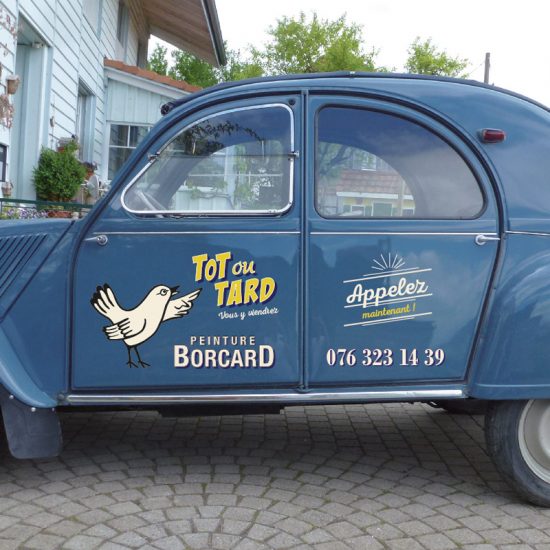 peinture en lettre véhicule 2cv