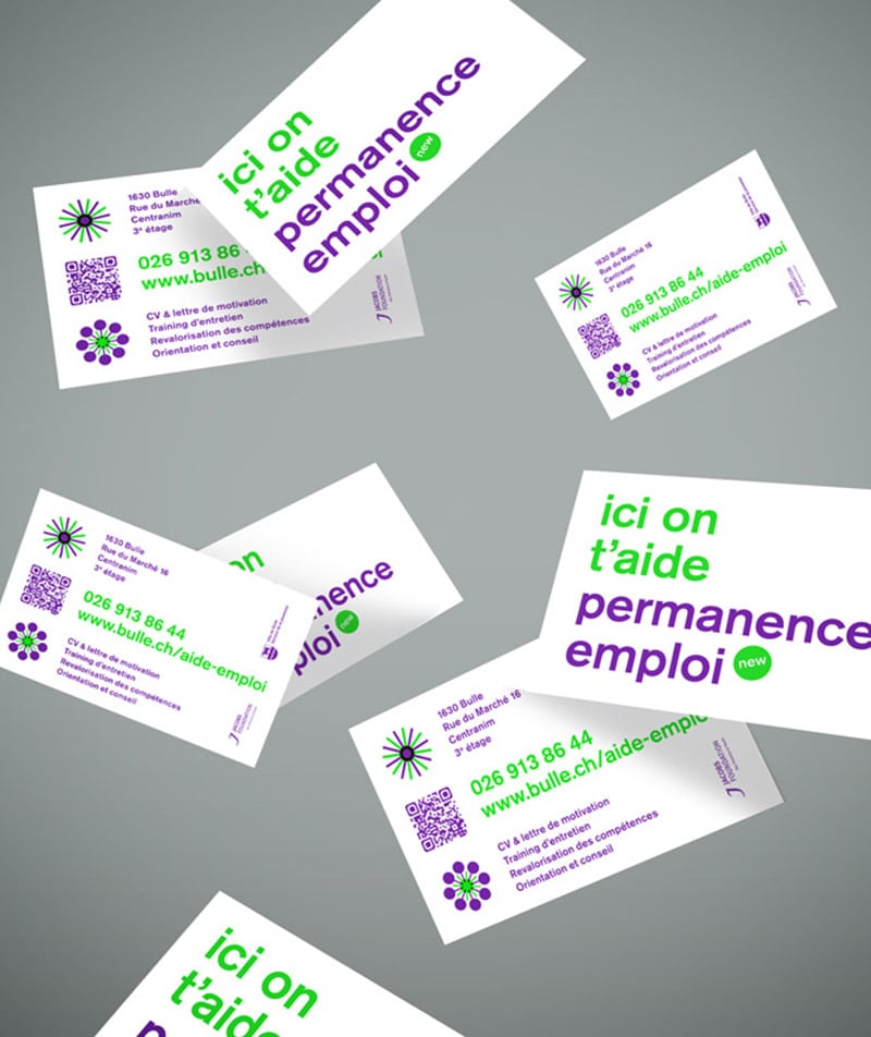 Carte-de-visite permanence emploi Bulle sérigraphie fluo