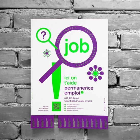 Affiche permanence emploi Bulle sérigraphie fluo