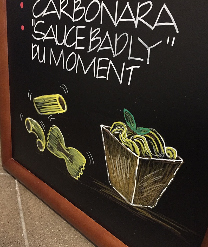 Lettering sur Tableaux noir de menu pour restaurants avec calligraphie et illustrations sur mesure