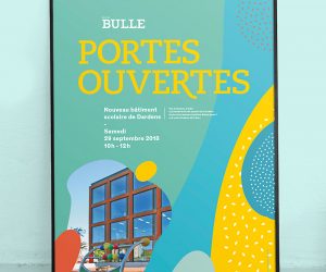 Graphisme Affiche portes ouvertes bâtiment scolaire Bulle