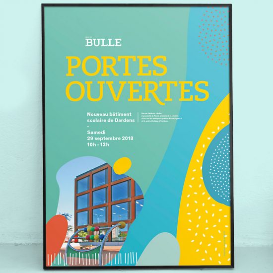 Graphisme Affiche portes ouvertes bâtiment scolaire Bulle