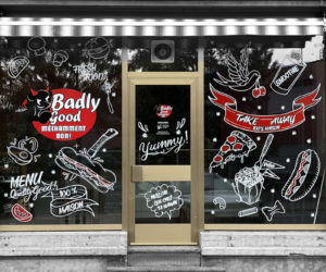 Peinture en lettre sur vitrine et lettering